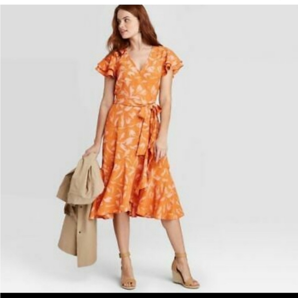 A New Day orange and pink wrap dress, size M